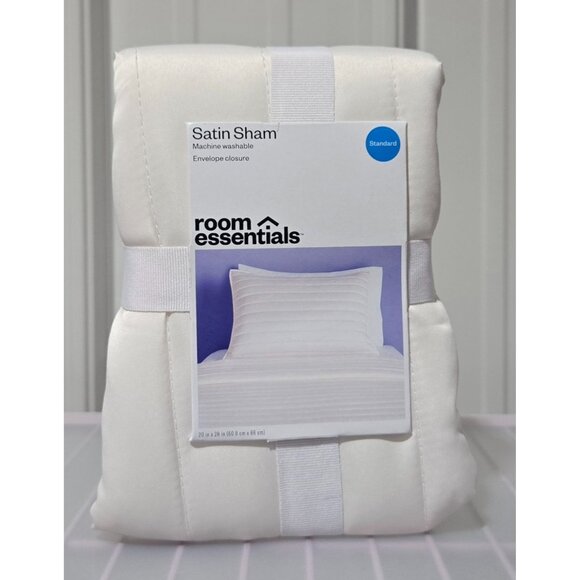 Room Essentials Ivory White Satin Standard Size Quilted Pillow Sham 20" x 26" - Picture 1 of 7